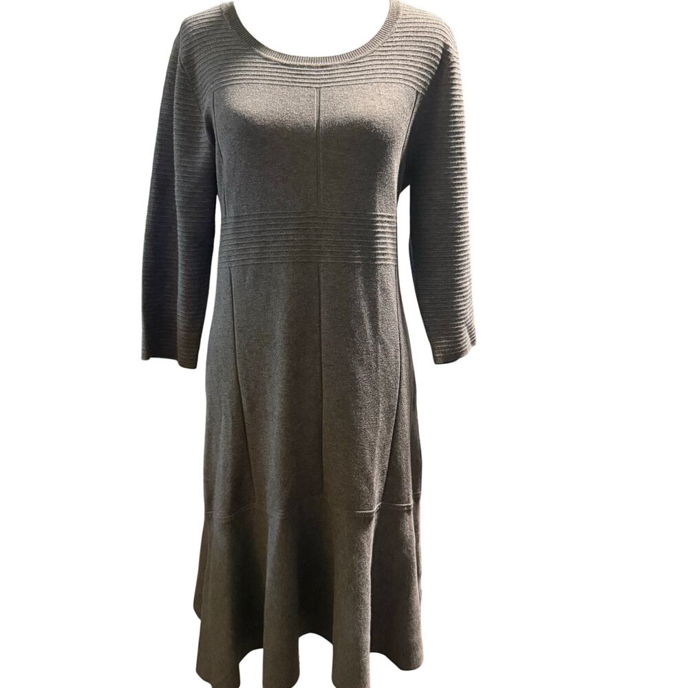 Soft Surroundings Gray Ribbed Knit Fit & Flare Sweater Dress, Petite XL